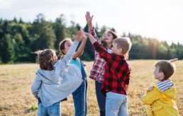 children making a war cry