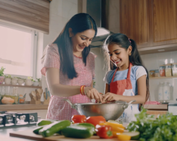 parents and children cooking