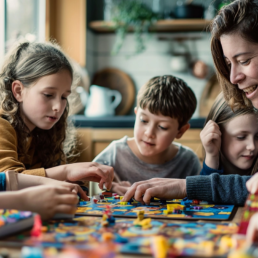 children playing board games